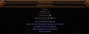 RISE OF THE ABYSSAL Treefingers UNIQUE GLOVES LVL 12 REQ GRANTS GIANT'S BLOOD - image