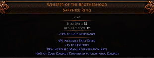RISE OF THE ABYSS Whisper of the Brotherhood UNIQUE RING LVL 32 REQ 100% COLD DMG Converted to LIGHT - image