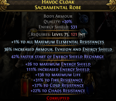 531 ENERGY SHIELD CHEST 136 LIFE 31% FIRE 37% COLD 22% CHAOS RESISTS SORCERESS WITCH CHEST - image