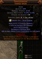 RISE OF THE ABYSSAL 2 SOCKETED 20% QUALITY TANGLETONGUE +7% CRITICAL HIT CHANCE BASE DEADEYE SPEAR - image