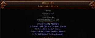RISE OF THE ABYSSAL Dreadfist UNIQUE GLOVES LVL 27 REQ WARRIOR GLOVES CRIT GLOVES - image