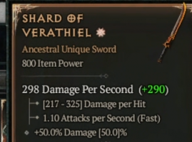 800 IP 1GA Shard of Verathiel - random stats - Season 10 - image