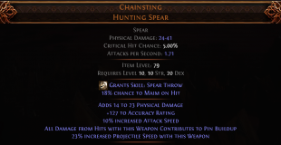 RISE OF THE ABYSS Chainsting Hunting Spear UNIQUE SPEAR LVL 10 REQ HUNTRESS SPEAR JAVAZON SPEAR AMA - image