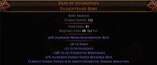 RISE OF THE ABYSS Silks of Veneration UNIQUE CHEST LVL 68 ENERGY SHIELD GRANTS ELE PROTECT SPIRIT - image