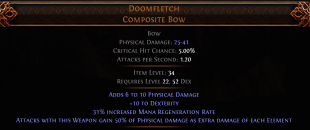 RISE OF THE ABYSS Doomfletch Composite Bow UNIQUE BOW LVL 22 REQ EXTRA ELEMENTAL DAMAGE BOW - image