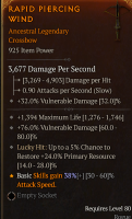 MAX 925 ILVL CROSSBOW MAX LIFE VULNERABLE DAMAGE LUCKY HIT RESTORE RESOURCE LVL 80 REQ - image