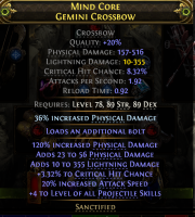 996 DPS GEMINI CROSSBOW 355 LIGHT DMG CRIT CHANCE 20% A.SPEED 4 PROJ SKILLS MERCENARY MONK RANGER - image