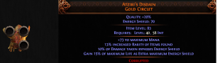 3 SOCKETED Atziri's Disdain Gold Circlet UNIQUE HELMET Chaos DoT LICH CONTAGION LICH WITCH - image