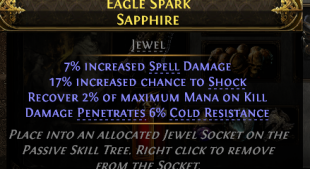 SORC BLOOD MAGE STORMWEAVER JEWEL 7% SPELL DMG 17% CHANCE TO SHOCK PENETRATES 6% RECOVER MANA PER KI - image