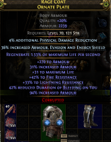 2236 ARMOR SMITH OF KITAVA BONESHATTER WARRIOR CHEST 4% DAMAGE REDUCTION 31 LIFE 42 FIRE 33 LIGHTRES - image