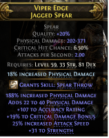 572 DPS SPEAR WITH 25% ATTACK SPEED 31 STR 16% CRIT DMG BONUS 106 ACCURACY HUNTRESS AMAZON RANGER - image