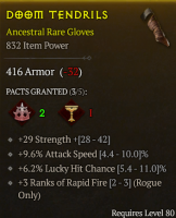 ANCESTRAL ROGUE GLOVES LVL 80 +3 RAPID FIRE ATTACK SPEED LUCKY HIT CHANCE STR - image
