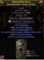 SHIELD 662 ARMOUR 4% PHYSICAL DAMAGE REDUCTION 165 LIFE 40% COLD 24% LIGHT RESIST WARRIOR SHIELD - image