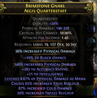 QUARTERSTAFF WITH 300 PHYSICAL 80% COLD DMG ROLLED MANA LEECH 21 INT COLD MONK WEAPON - image