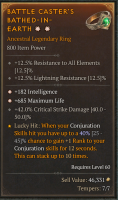 2GA RING — +182 Int / +42% Crit Dmg / Conjuration +10 Ranks Stack - image
