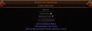 RISE OF THE ABYSSAL Stone of Lazhwar Lapis Amulet UNIQUE AMULET LVL 8 REQ 17% INCREASED CAST SPEED - image