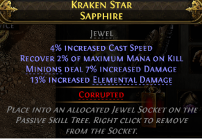 INFERNALIST MINION WITCH JEWEL 13% ELE DMG 7% MINION DMG 4% CAST SPEED RECOVER 2% MANA PER KILL - image