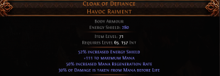 RISE OF THE ABYSSAL  Cloak of Defiance UNIQUE CHEST LVL 65 REQ 30% DMG TAKEN FROM MANA BEFORE LIFE - image