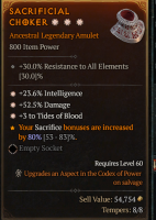 Amulet, Ancestral Legendary 3GA, S9, 23.6% Intelligence, 52.5% Damage, 3 to Tides of Blood - image