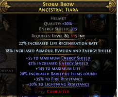 315 ENERGY SHIELD HELM 145 LIFE 20% RARITY 35% FIRE RESIST 30% LIGHTNING RESIST - image