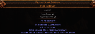 RISE OF THE ABYS Defiance of Destiny UNIQUE AMULET LVL 56 REQ FIREBALL BLOOD MAGE AMULET - image