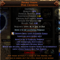 3 SOCKETED DOUBLE VISION CROSSBOW LVL 30 REQ 89 PHYSICAL+90 LIGHTNING DMG MERCENARY DEADEYE LEVELING - image