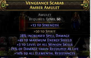 MINION WITCH LICH AMULET +3 MINION SKILLS 50 SPIRIT 14+ ALL RESIST 28% SPELL DMG 49 ES 13 STR - image
