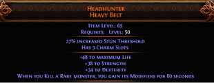 3 CHARM SLOT HEADHUNTER HEAVY BELT UNIQUE BELT HEAD HUNTER BIS DEADEYE HUNTER BELT 30+STR 30+DEX ROL - image