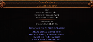 RISE OF THE ABYSS DEATH'S HARP UNIQUE DUALSTRING BOW +3 ARROW BOW HUNTRESS BOW AMAZON BOW LVL 28 REQ - image