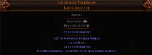RISE OF THE ABYSS Ligurium Talisman UNIQUE AMULET LVL 35 REQ +30 SPIRIT +40 INTELLIGENCE ENERGY SH - image
