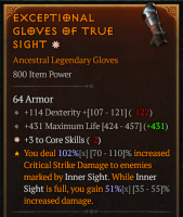 1GA Gloves ☆3 Core Skills / 114 Dexterity / 431 Maximum Life - image