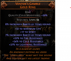 VENTOR'S GAMBLE 17 SPIRIT 32 LIFE 13% RARITY +22/34/37% RESISTANCES MINION WITCH RING LICH INFERNALI - image