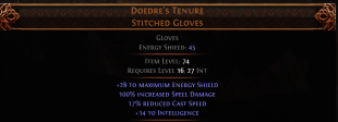 RISE OF THE ABYSSA Doedre's Tenure UNIQUE GLOVES LVL 16 REQ 100% SPELL DAMAGE SORCERESS WITCH GLOVES - image