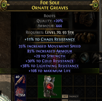 444 ARMOUR 35% MOV SPEED 29 STR 30% COLD 38% LIGHT 108 LIFE BONESHATTER SMITH OF KITAVA WARRIOR BOOT - image