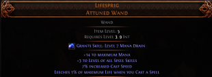+3 SKILLS Lifesprig Attuned Wand UNIQUE WAND LVL 6-10 REQ WITCH WAND SORCERESS WAND +3 LEVEL OF ALL - image