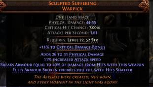 RISE OF THE ABYSSAL SCULPTED SUFFERING UNIQUE MACE LVL 22 REQ WARRIOR WEAPON - image