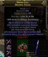 2 OS FOCUS +2 ALL SPELL SKILLS 22 CAST SPEED 55% LIGHTNING DMG 169 E.S 42% MANA REGEN I.SPELLS64%DMG - image
