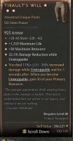 3GA 925 +1,310 Maximum Life/+20 Maximum Resource/22.5% Damage RTIBAULT'S WILL Ancestral Unique Pants - image