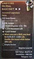 ANCESTRAL HELMET 925 2 GREATER AFFIXE GA ARMOR MAX LIFE INT SOCKET - image