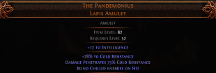 RISE OF THE ABYSSAL The Pandemonius UNIQUE AMULET LVL 52 REQ DAMAGE PENETRATES 75% COLD RESISTANCE - image