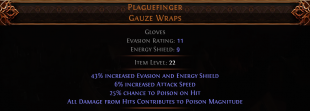 RISE OF THE ABYSS PLAGUEFINGER UNIQUE GLOVES POISON GLOVES NO LVL REQ PLAGUE FINGER GLOVES GAUZE - image