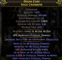 915 DPS SIEGE CROSSBOW +6 ALL ATTACK SKILLS MANA LEECH COLD DMG MERCENARY Mortar Cannon Tactician - image
