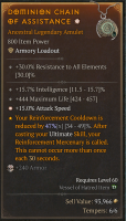 1GA AMULET — +444 Life / +15.7% Int / +15% Attack Speed / -47% Reinforcement CD - image