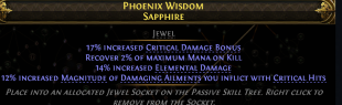 MANA RECOVERY JEWEL FOR CRIT BUILDS 2% MANA RECOVER PER KILL 17% CRIT DMG BONUS 14% ELE DMG 12% CRIT - image