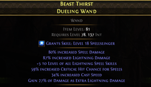 +5 LIGHTNING SKILLS 27 EXTRA LIGHT DMG 87 LIGHTNING 80 SPELL DMG 59 CRIT 31 CAST SPEED STORMWEAVER - image