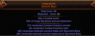 PERFECT INGENUITY BELT 30/30 BONUSES FROM RINGS 3 CHARM SLOTS DEADEYE FALLING THUNDER INVOKER MONK - image