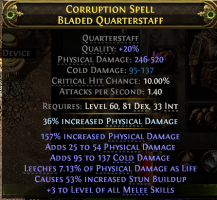 RISE OF THE ABYSSAL 698 DPS QUARTERSTAFF FOR MONK COLD DMG +3 MELEE SKILS LIFE LEECH LVL 60 REQ - image
