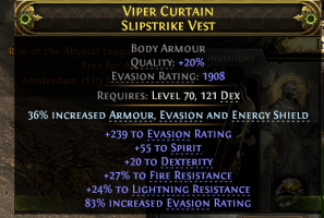 1908 EVASION CHEST 55 SPIRIT 20 DEXTERITY 27% FIRE RESIST 24% LIGHT RESIST DEADEYE RANGER MONK CHEST - image