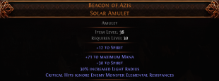 RISE OF THE ABYSS Beacon of Azis Solar Amulet UNIQUE AMULET LVL 30 REQ HUNTRESS AMULET AMAZON AMULET - image