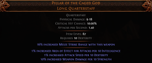 RISE OF THE ABYSSAL 3 SOCKETED Pillar of the Caged God UNIQUE QUARTERSTAFF NO LVL REQ MONK STAFF - image